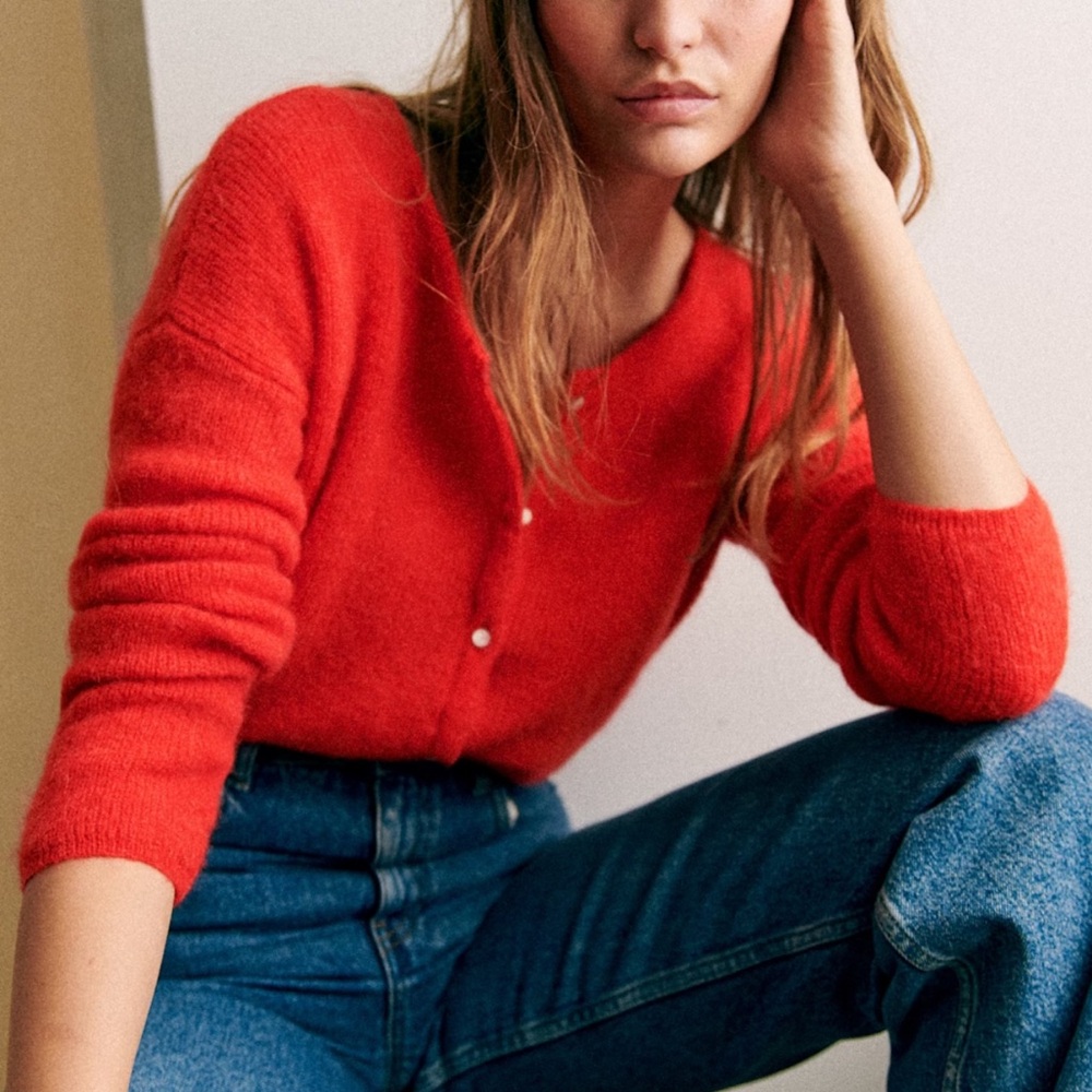 Sezane Gaspard Cardigan Red - Size XS